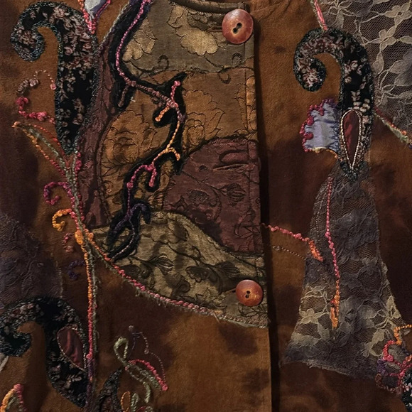 - Coldwater Creek western boho western native Brown Orange green button ja… - Picture 7 of 11